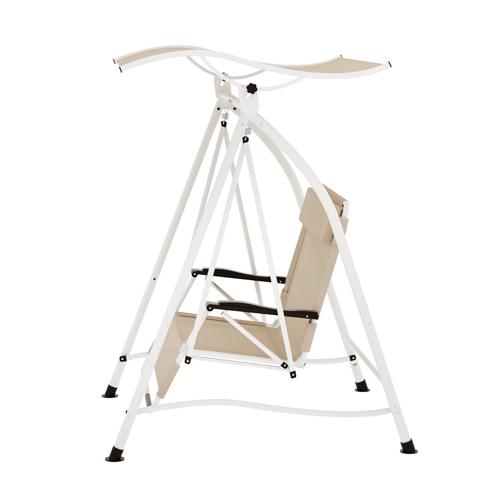 Outdoor Swing Chair | Garden Lounger | 2 Seater | Canopy Patio Furniture | Beige