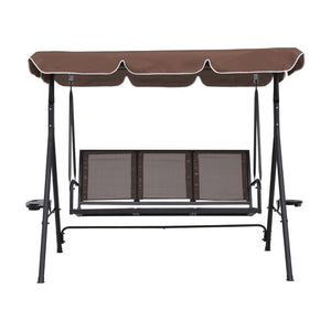 Outdoor Swing Chair | Garden Furniture | Canopy Cup Holder | 3 Seater | Brown