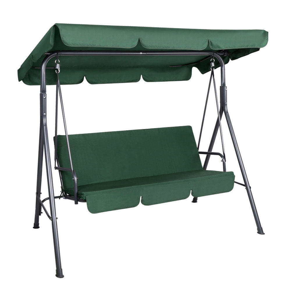 Outdoor Swing Chair | Garden Bench Furniture | Canopy | 3 Seater | Green