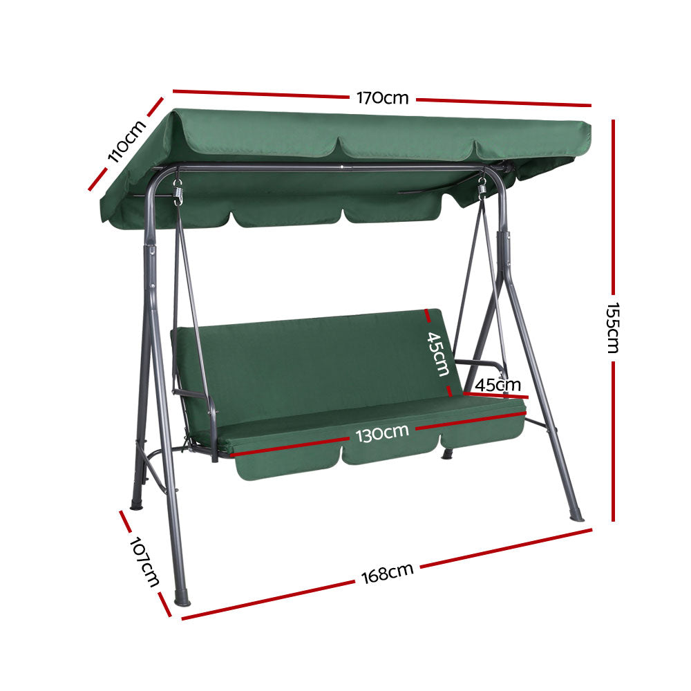 Outdoor Swing Chair | Garden Bench Furniture | Canopy | 3 Seater | Green