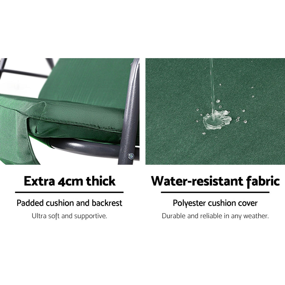 Outdoor Swing Chair | Garden Bench Furniture | Canopy | 3 Seater | Green