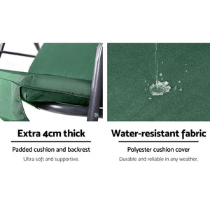 Outdoor Swing Chair | Garden Bench Furniture | Canopy | 3 Seater | Green