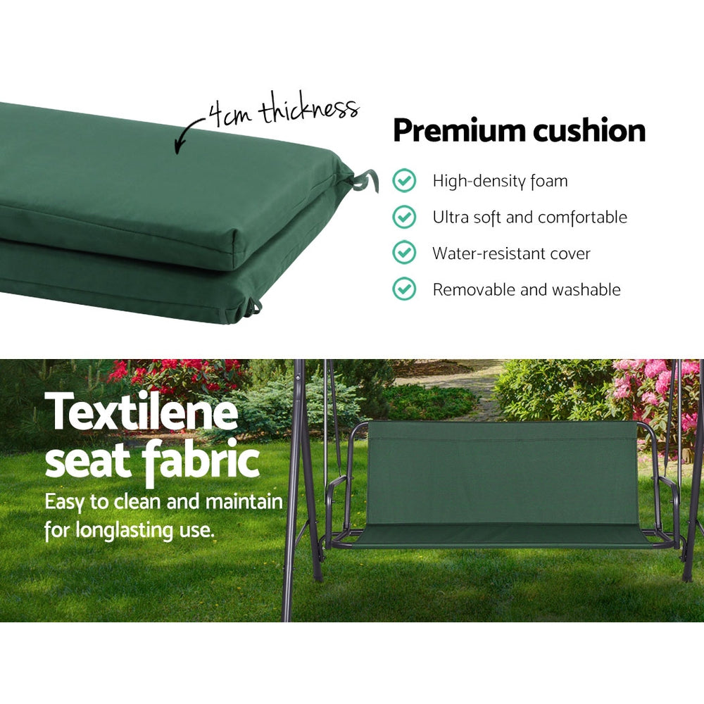 Outdoor Swing Chair | Garden Bench Furniture | Canopy | 3 Seater | Green