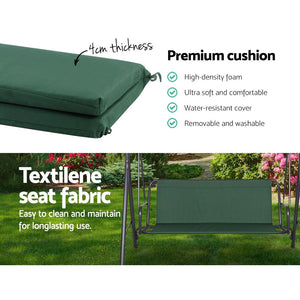 Outdoor Swing Chair | Garden Bench Furniture | Canopy | 3 Seater | Green