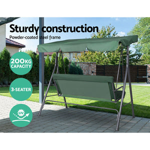 Outdoor Swing Chair | Garden Bench Furniture | Canopy | 3 Seater | Green