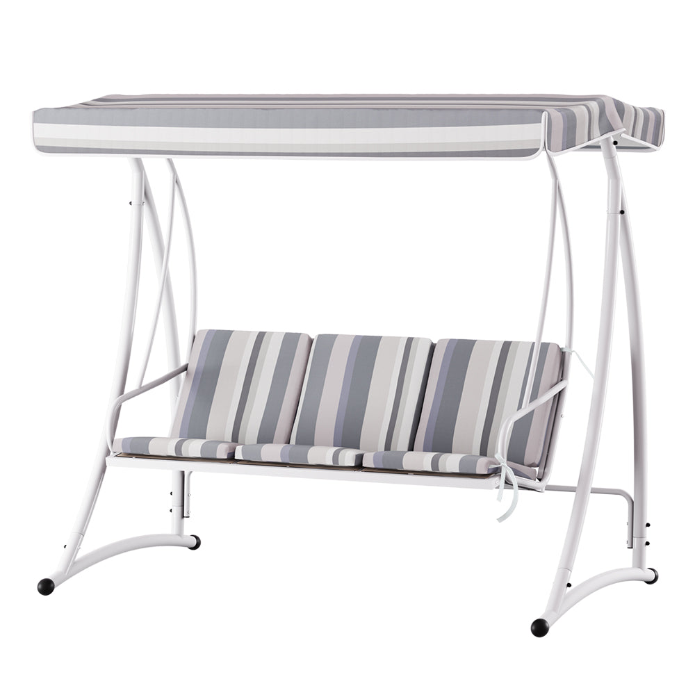 Outdoor Swing Chair | Garden Bench Furniture | Canopy | 3 Seater | White Grey