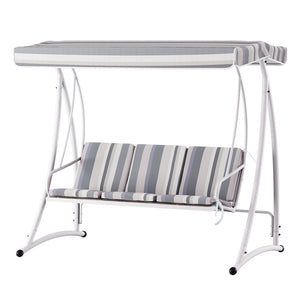 Outdoor Swing Chair | Garden Bench Furniture | Canopy | 3 Seater | White Grey
