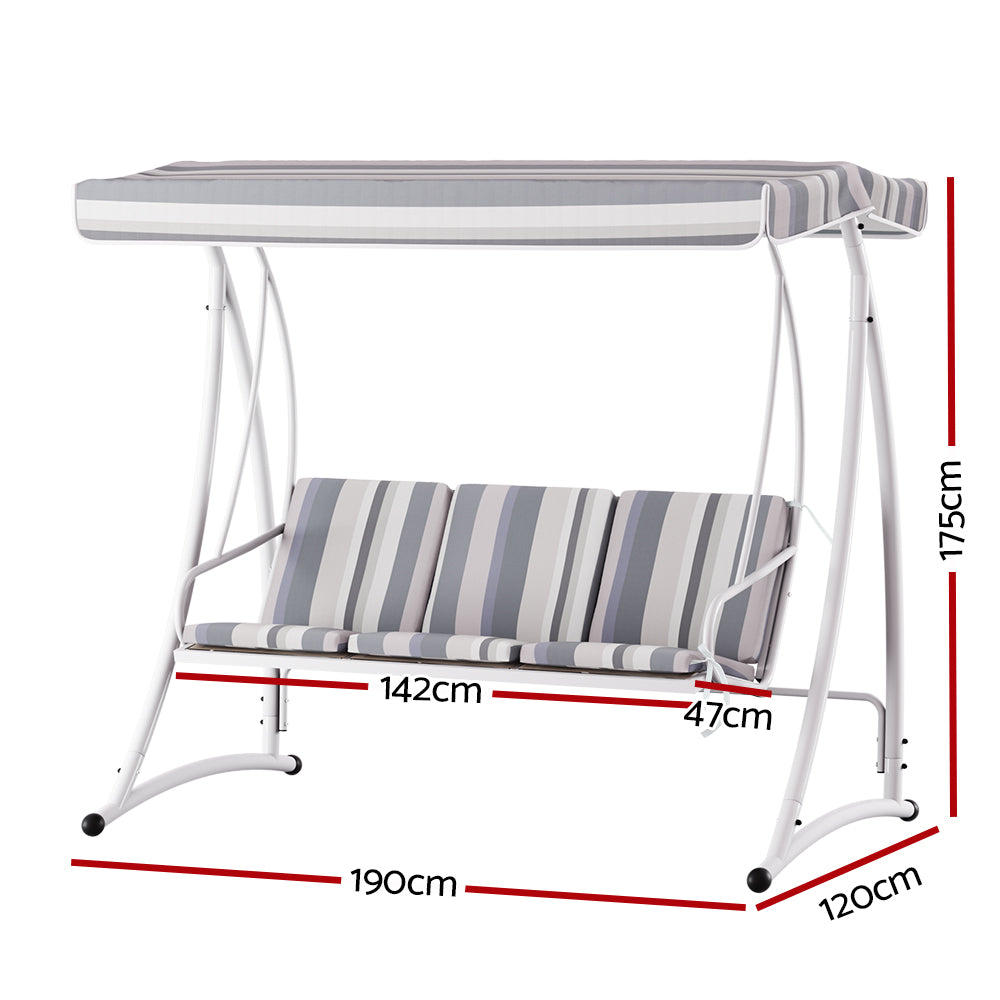 Outdoor Swing Chair | Garden Bench Furniture | Canopy | 3 Seater | White Grey