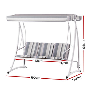 Outdoor Swing Chair | Garden Bench Furniture | Canopy | 3 Seater | White Grey