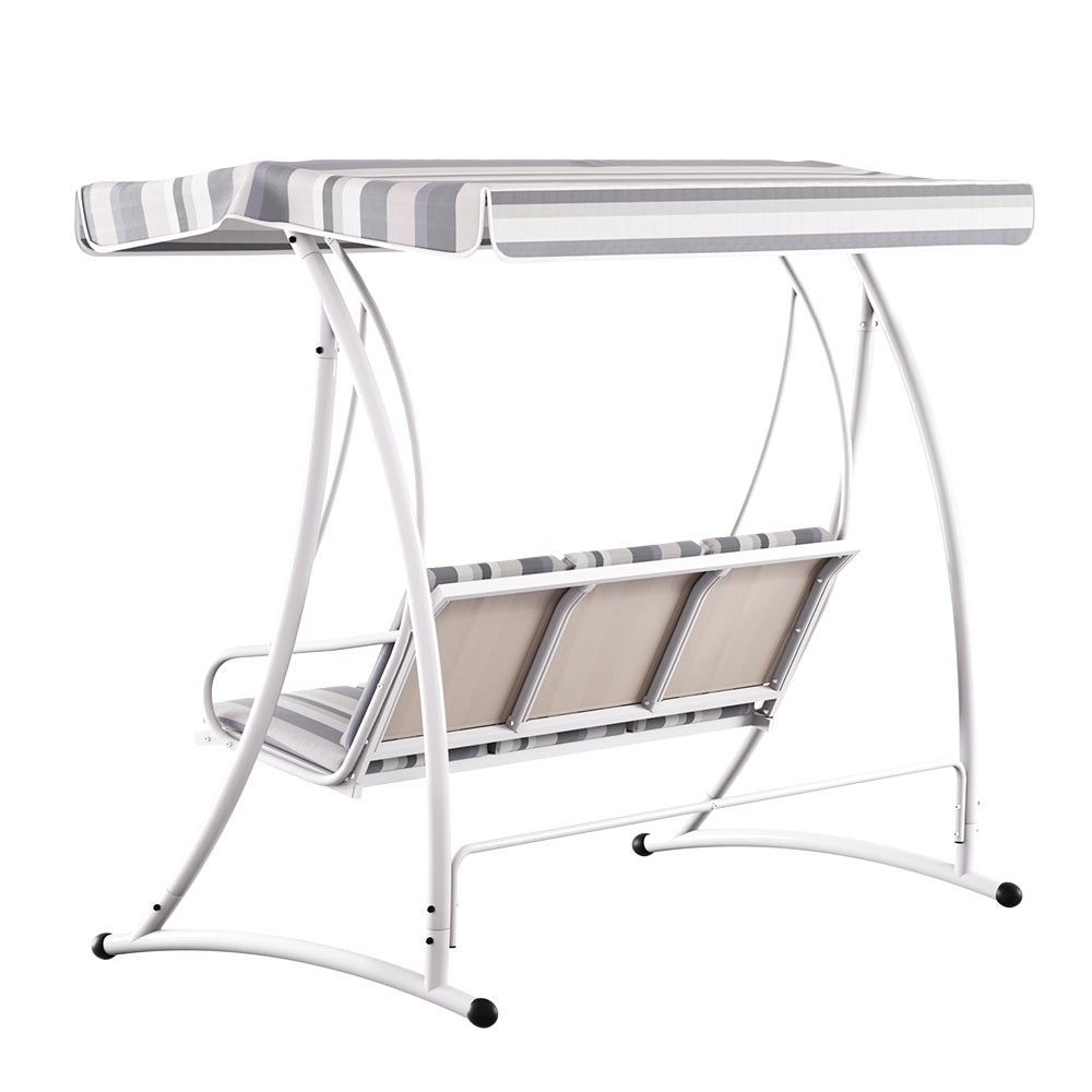 Outdoor Swing Chair | Garden Bench Furniture | Canopy | 3 Seater | White Grey