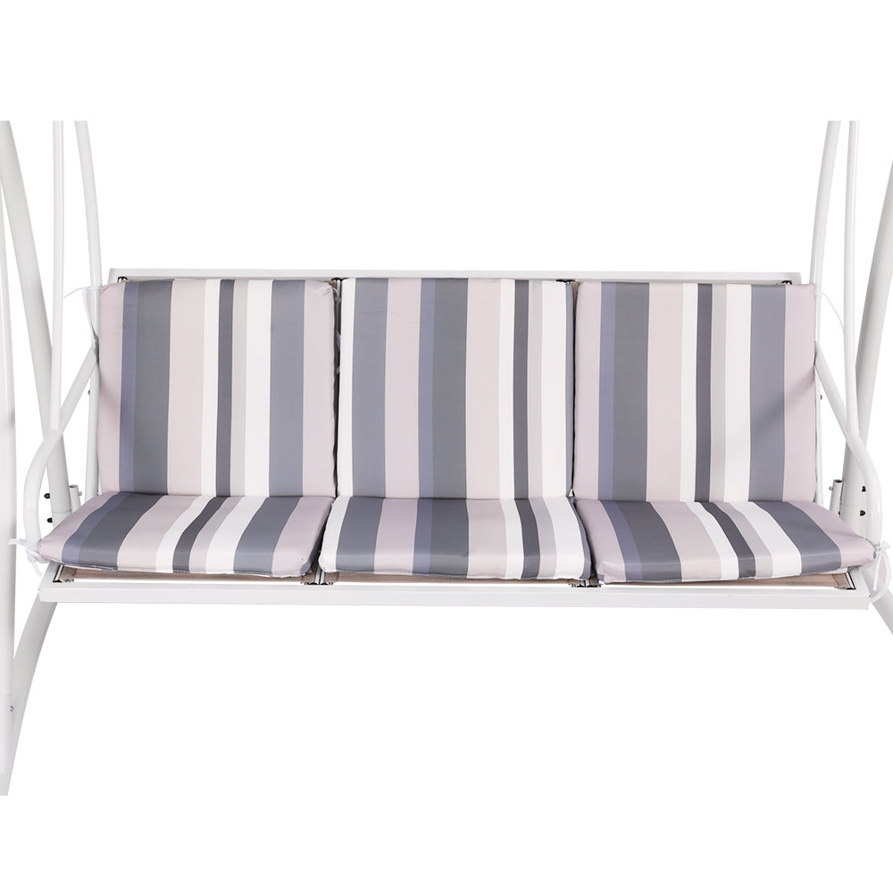 Outdoor Swing Chair | Garden Bench Furniture | Canopy | 3 Seater | White Grey