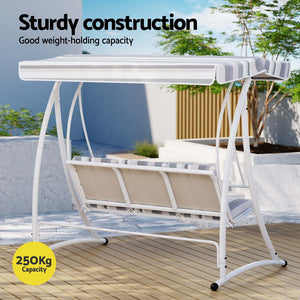 Outdoor Swing Chair | Garden Bench Furniture | Canopy | 3 Seater | White Grey