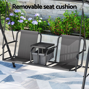 Outdoor Swing Chair | Garden Furniture | Canopy Cup Holder | 2 Seater | Grey