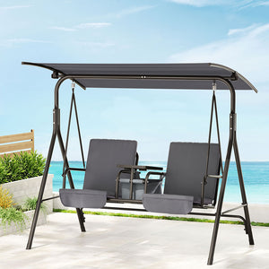 Outdoor Swing Chair | Garden Furniture | Canopy Cup Holder | 2 Seater | Grey