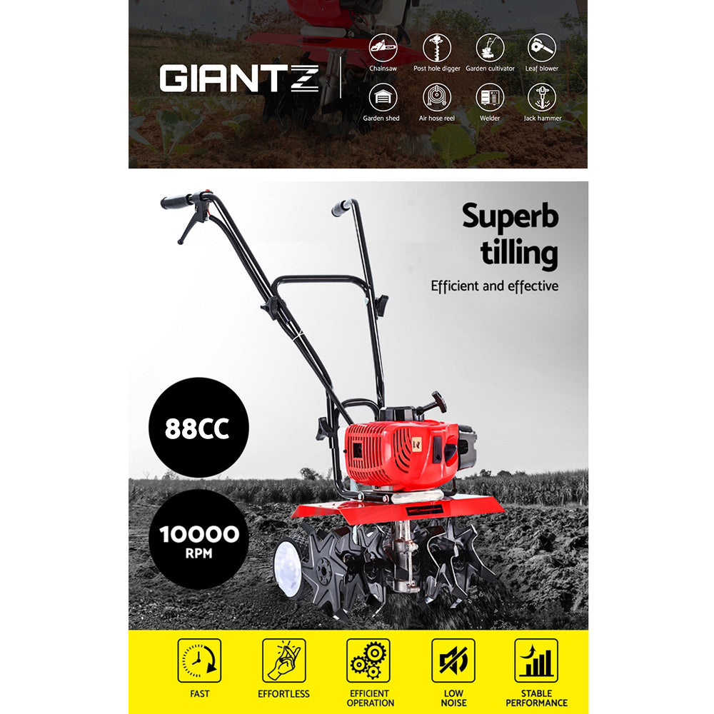 Garden Tiller Rototiller | 88CC | 6 Blades Cultivator | Soil Power Rotary Hoe