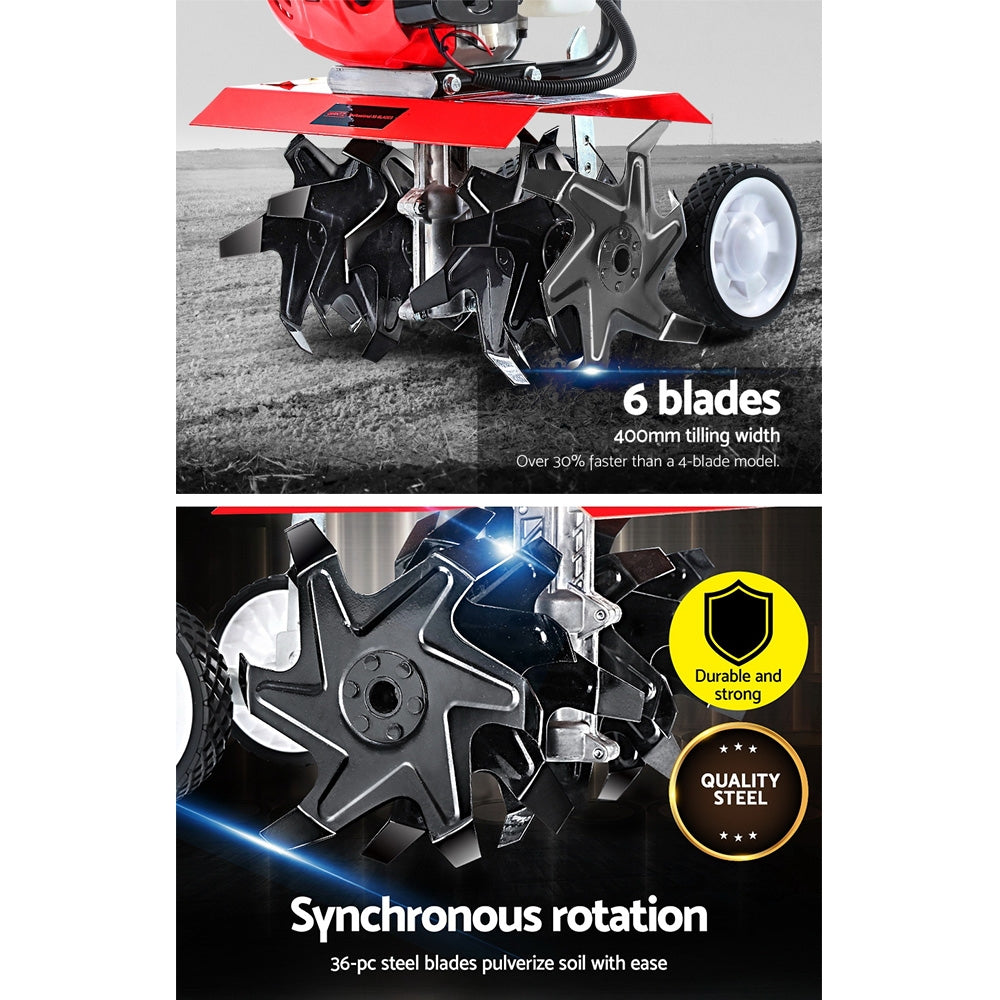 Garden Tiller Rototiller | 88CC | 6 Blades Cultivator | Soil Power Rotary Hoe