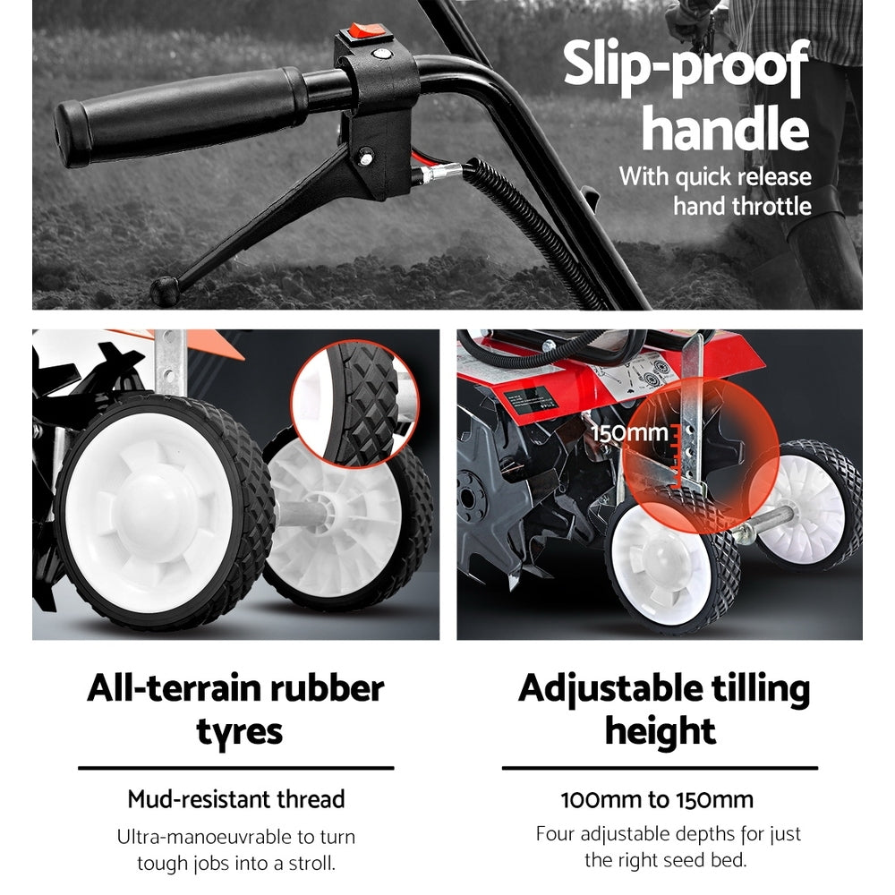 Garden Tiller Rototiller | 88CC | 6 Blades Cultivator | Soil Power Rotary Hoe