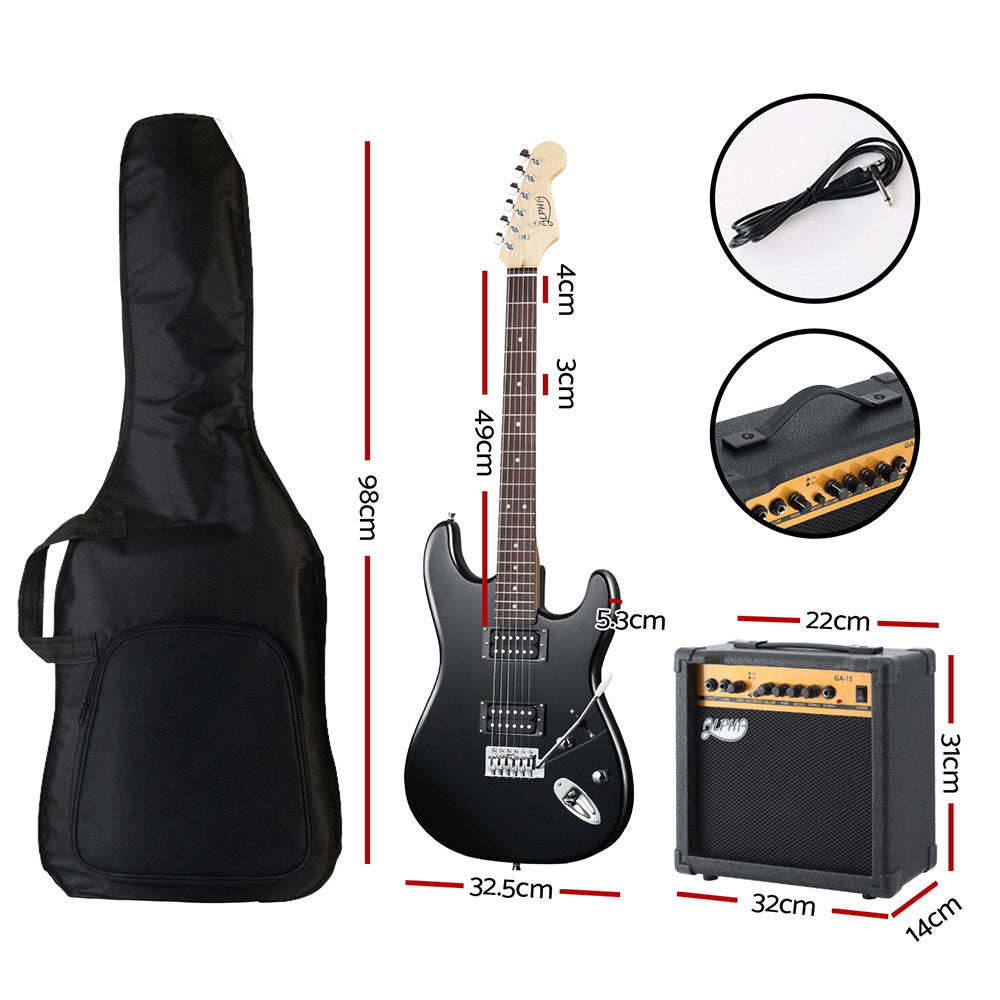 Alpha Electric Guitar | Music String Instrument | 20W Amplifier | Black