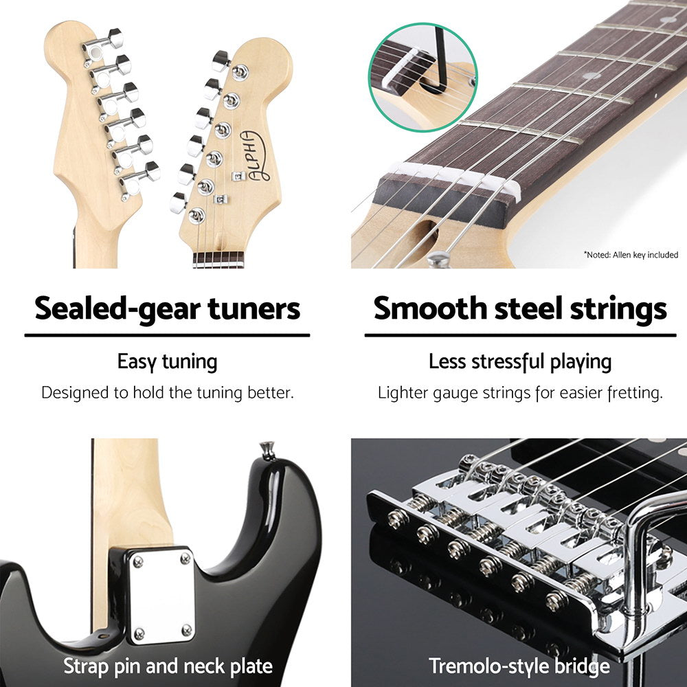 Alpha Electric Guitar | Music String Instrument | 20W Amplifier | Black