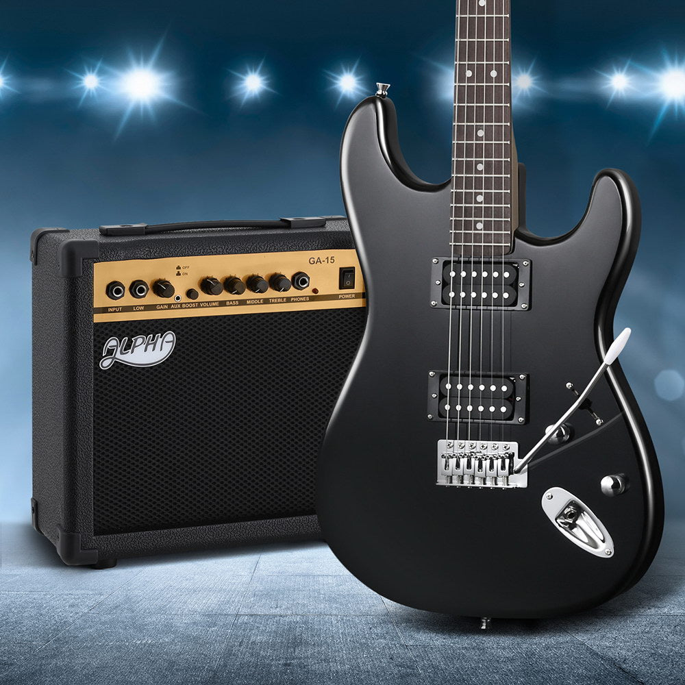 Alpha Electric Guitar | Music String Instrument | 20W Amplifier | Black