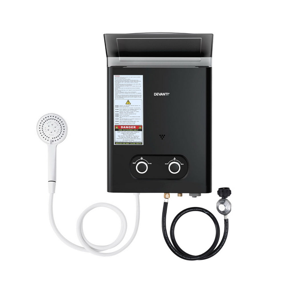 Devanti Portable Gas Water Heater | LPG-Powered System | Black