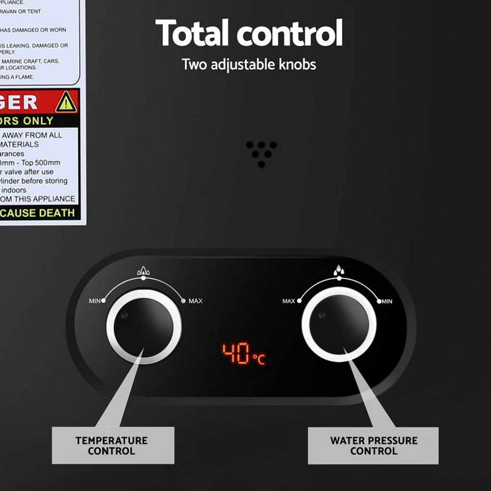 Devanti Portable Gas Water Heater | LPG-Powered System | Black