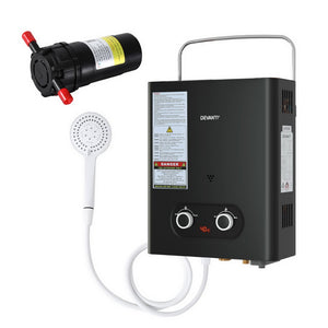 Devanti Gas Water Heater | Portable LPG System with Pump | Black