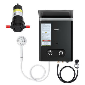 Devanti Gas Water Heater | Portable LPG System with Pump | Black