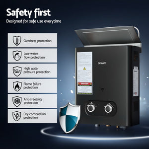 Devanti Gas Water Heater | Portable LPG System with Pump | Black