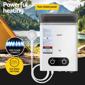 Devanti Portable Gas Water Heater | Outdoor Camping Shower | White