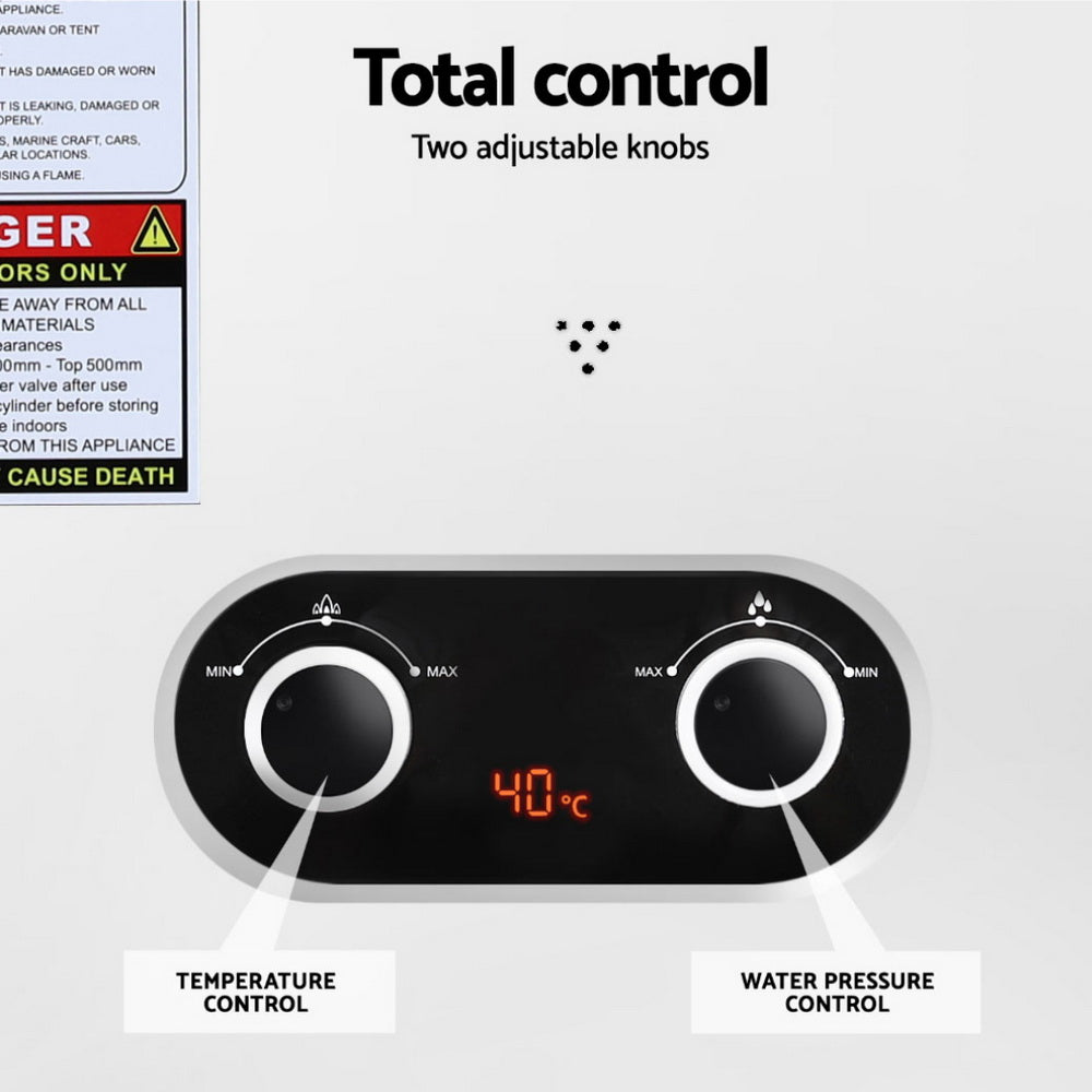 Devanti Portable Gas Water Heater | Outdoor Camping Shower | White