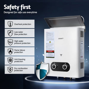 Devanti Portable Gas Water Heater | Outdoor Camping Shower | White