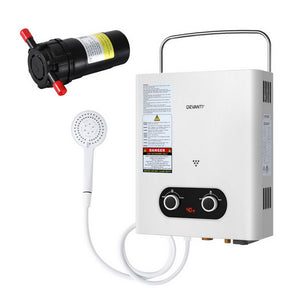 Devanti Gas Water Heater | Portable LPG System with Pump | White