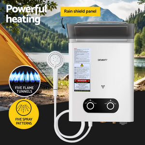 Devanti Gas Water Heater | Portable LPG System with Pump | White
