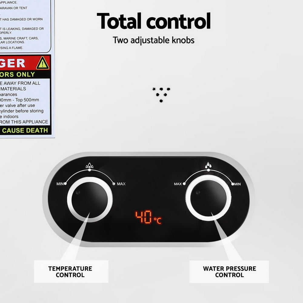 Devanti Gas Water Heater | Portable LPG System with Pump | White