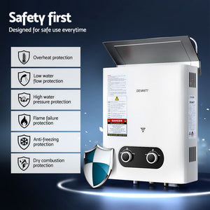 Devanti Gas Water Heater | Portable LPG System with Pump | White