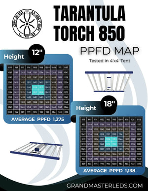 Grand Master LED Tarantula Torch 850W | 2-Channel Adjustable Spectrum | PPF 2134 µmol/s | IP66