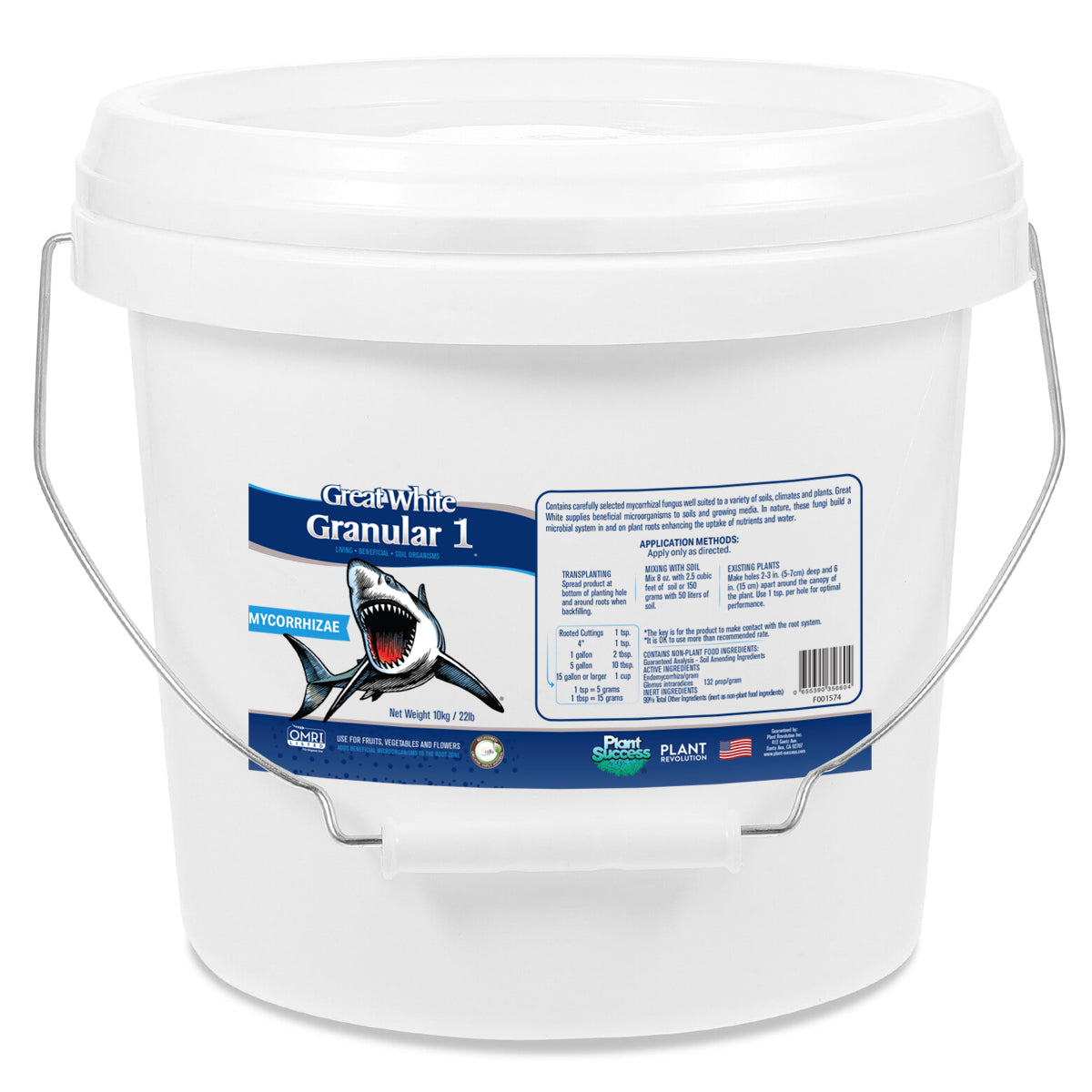 Great White Granular 1 Mycorrhizae | 10kg Commercial Tub | OMRI Listed & OIM Registered | Organic Beneficial Microbes for Root Growth