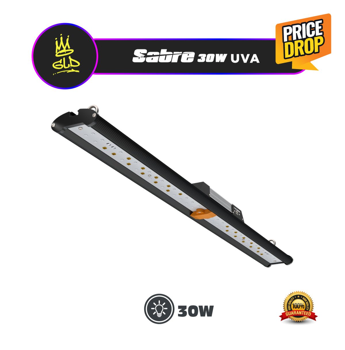Growlight Direct GLD Sabre 30W UVA LED Grow Light Bar | UV Spectrum Supplemental Lighting | PPFD 29.32 @30cm | Passive Cooled | 560mm Strip