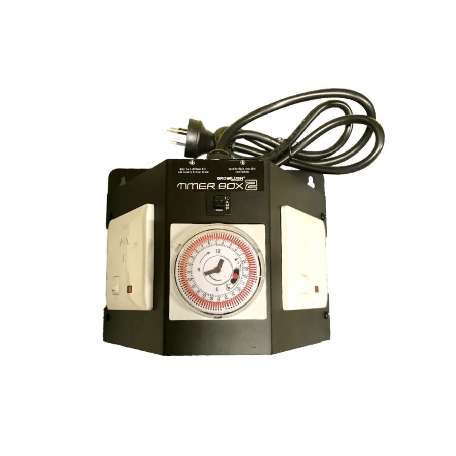 Growlush Timer Box 2 | Dual Outlet HID Lighting Timer | 24-Hour Programmable | 2000W Max