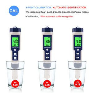 Digital 5 in 1 Water Meter | Tests pH + EC + TDS + Salinity + Temperature