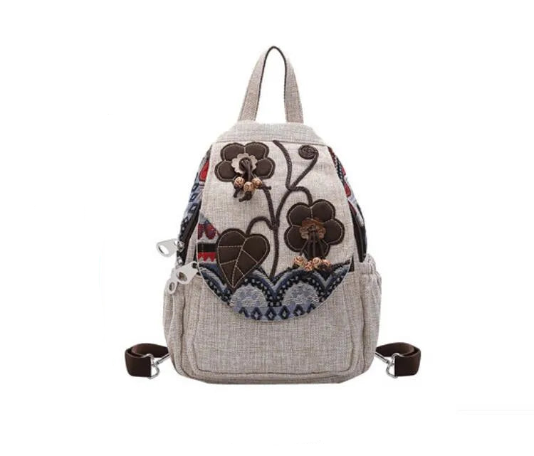 Cute Light Weight Cotton Fabric Ethnic Back Pack With Flower Design