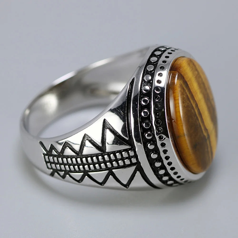 Bohemian 925 Silver Finger Ring With Genuine Tiger Eye Stone | Various Sizes