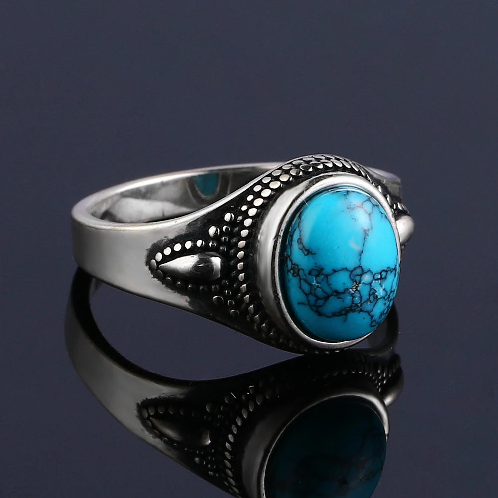 925 Silver Finger Ring With Natural Turquoise Stone | Sizes 6-10