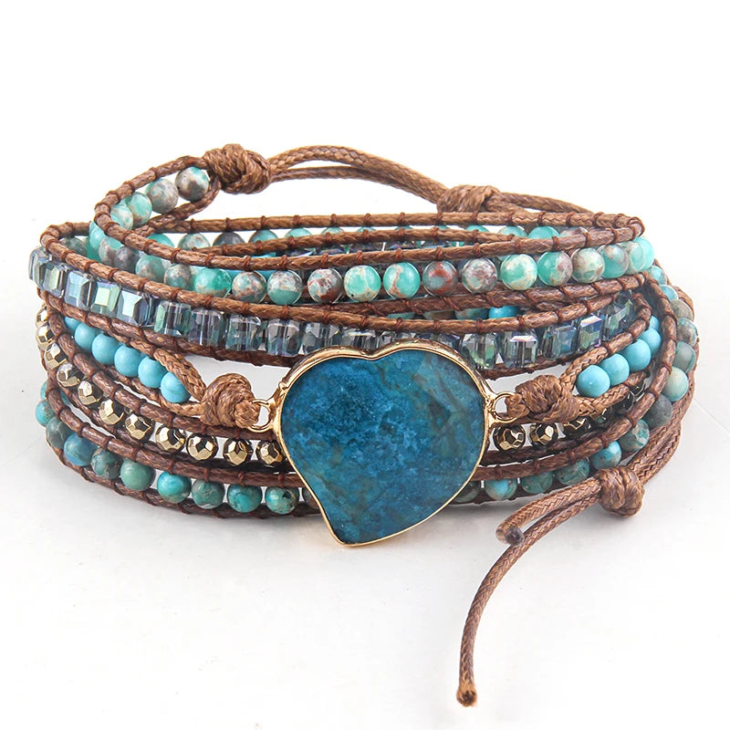 Handmade Hippie Bracelet With Mixed Natural Stones & Heart Charm | Handmade In Blue
