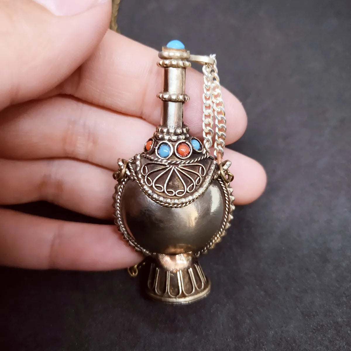 Handmade Antique Bohemian Jar / Cremation Pendant Necklace