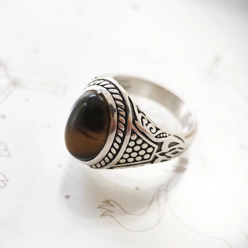 Powerful Bohemian Finger Ring With Brown Oval Stone | Various Sizes