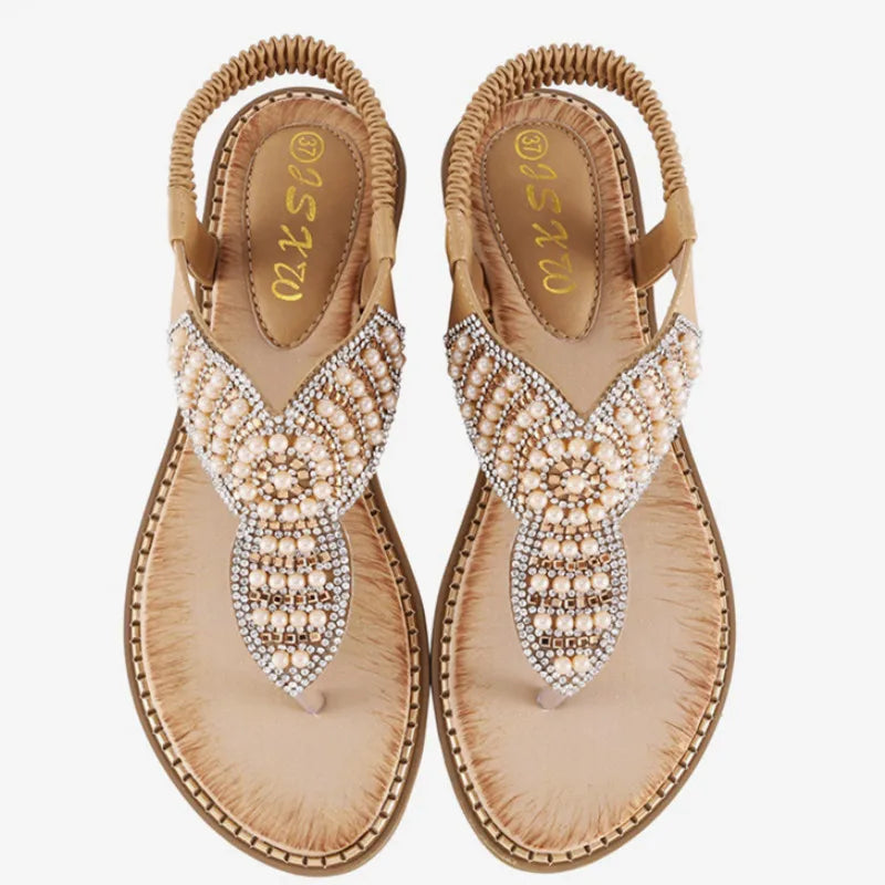 Women's Hippie Sandals With Rhinestone Pearl Feature | Various Colours