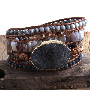 Hippie Styled Bracelet With Large Druzy Stone Charm | Handmade In Grey