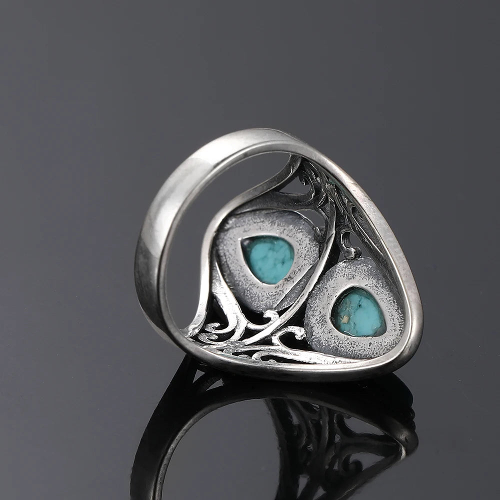 Unique Duel Turquoise Stoned Bohemian Finger Ring | Size 6-10